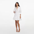 White Cotton Gathered Mini Dress