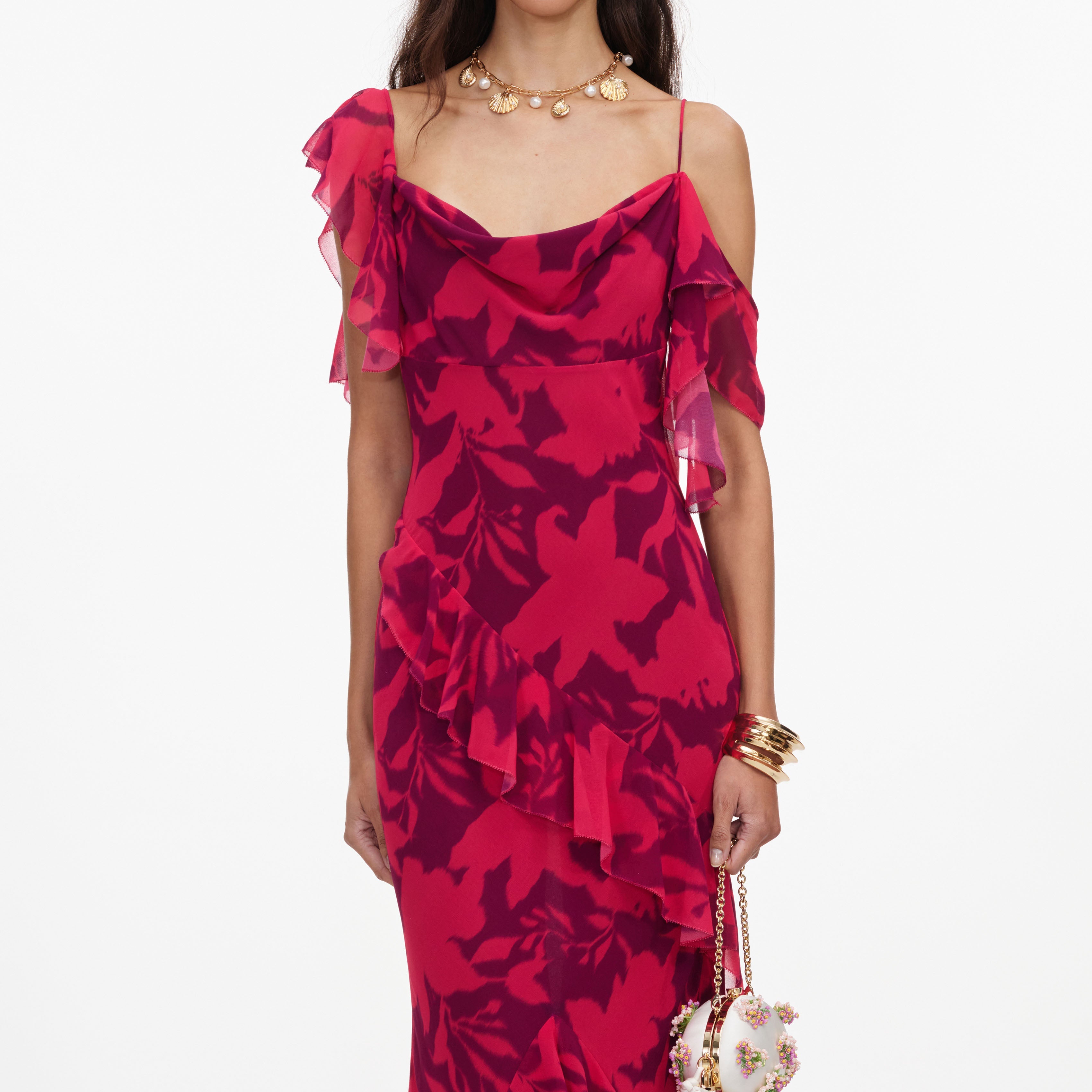 Pink Floral Ruffle Maxi Dress