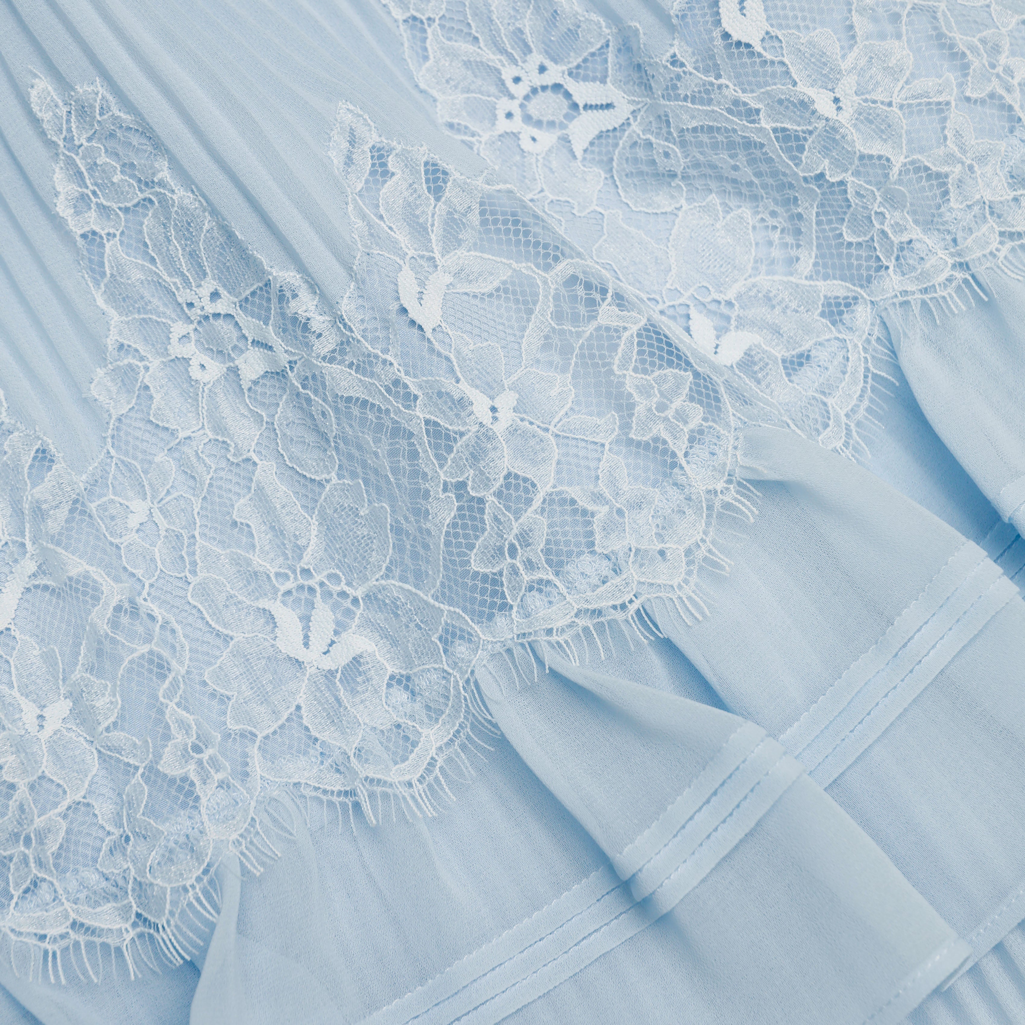 Blue Chiffon Lace Tiered Midi Dress