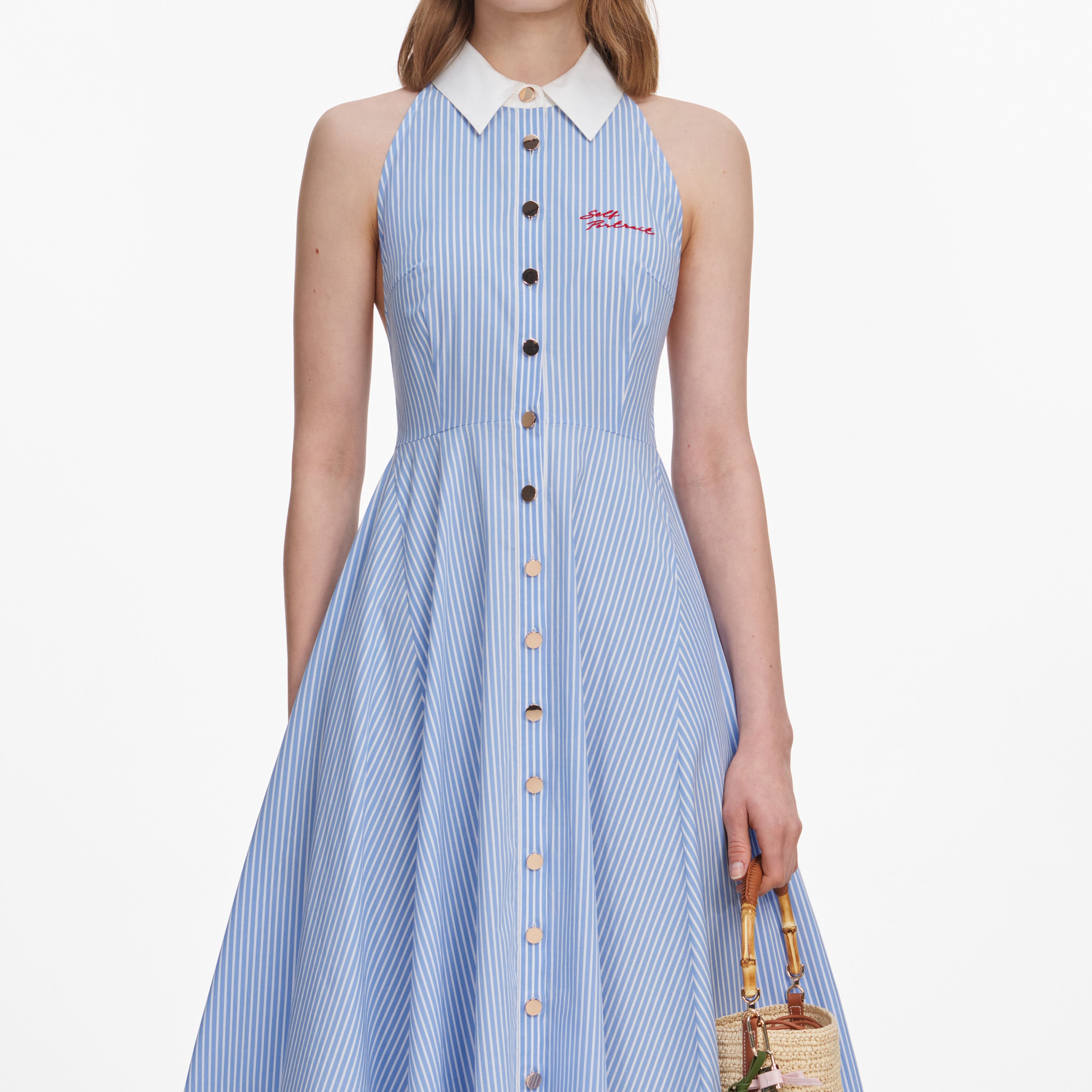 Blue Striped Cotton Midi Dress