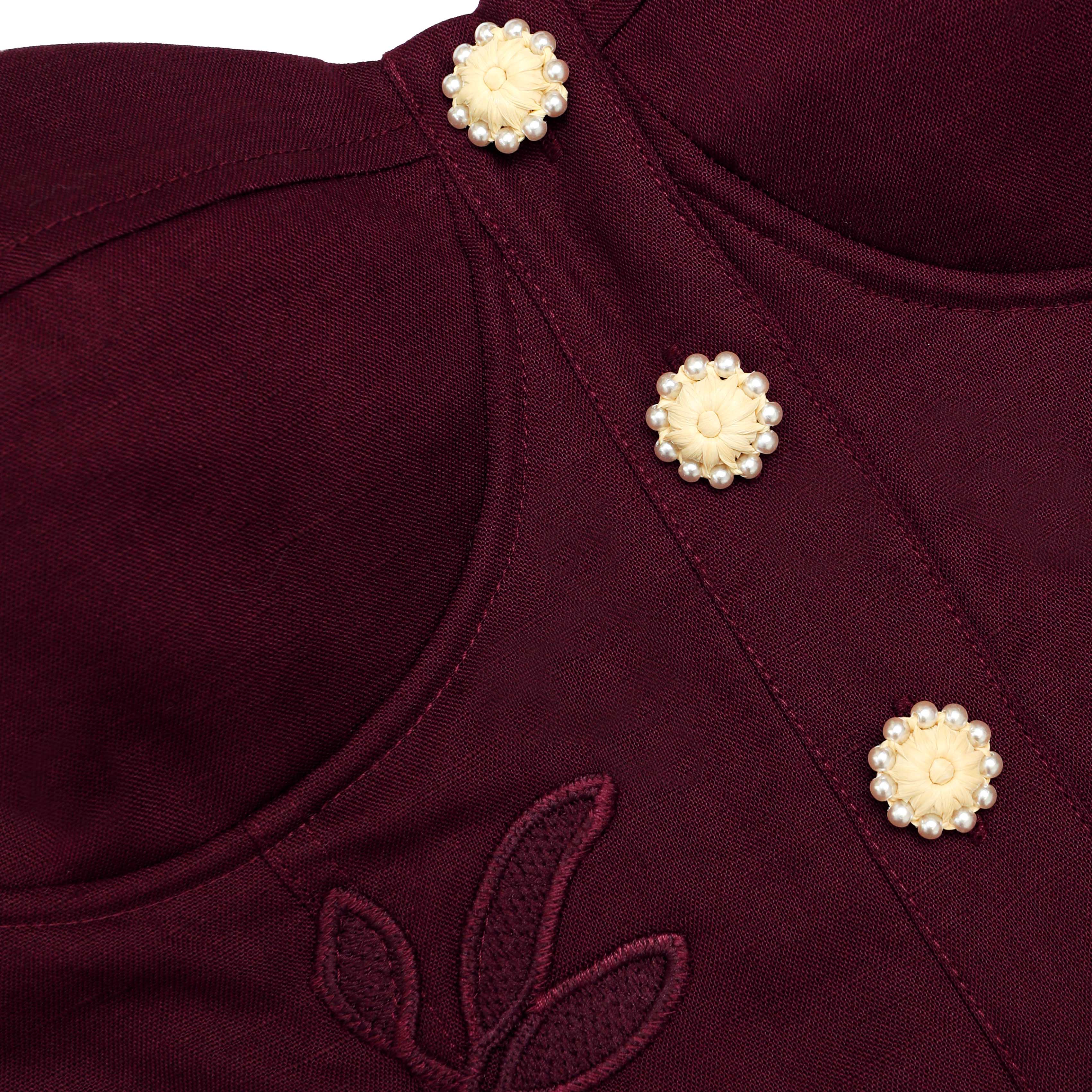 Plum Linen Blend Lace Insert Midi Dress