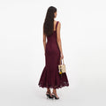 Plum Linen Blend Lace Insert Midi Dress