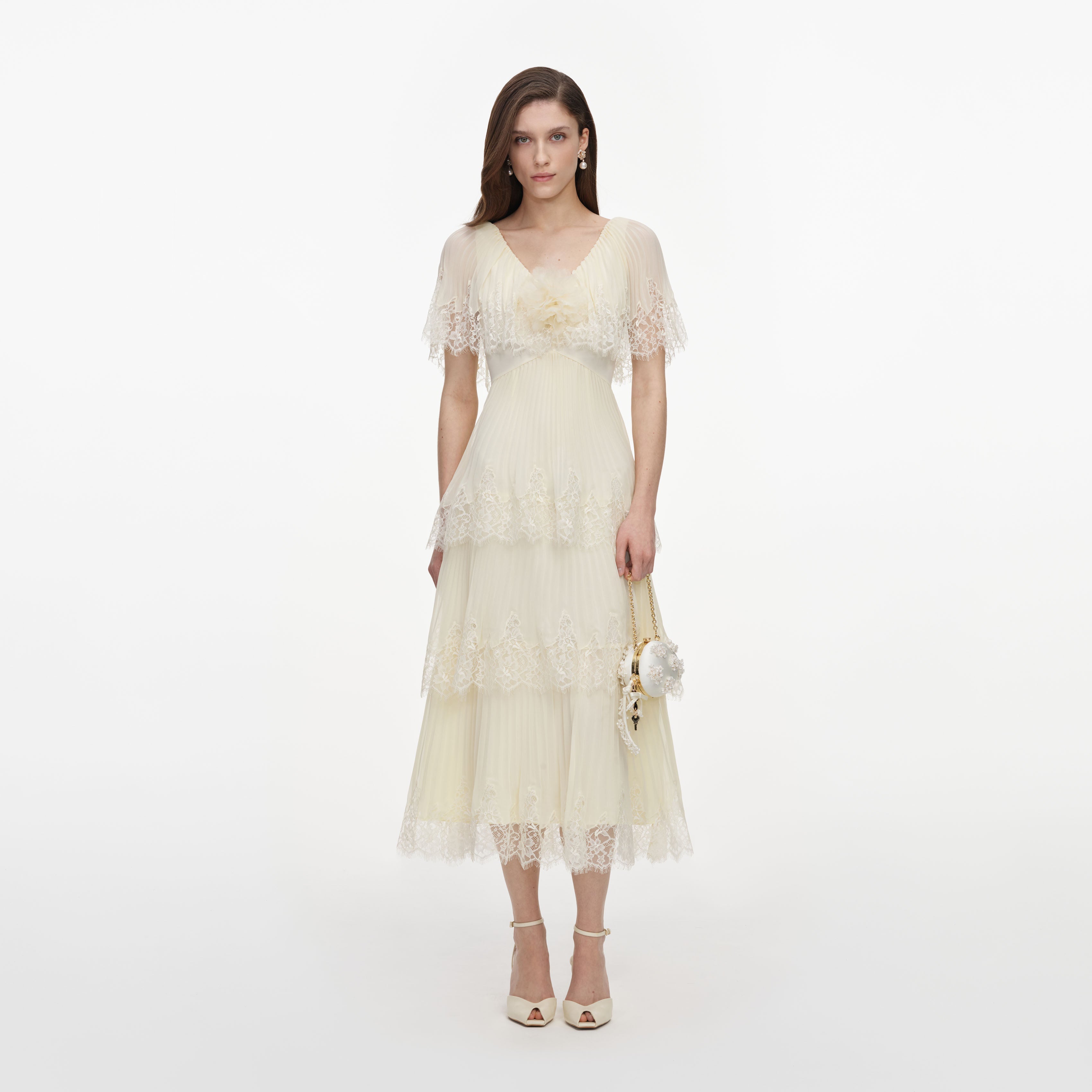 Yellow Chiffon Tiered Midi Dress