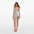 Silver Rhinestone Draped Mini Dress