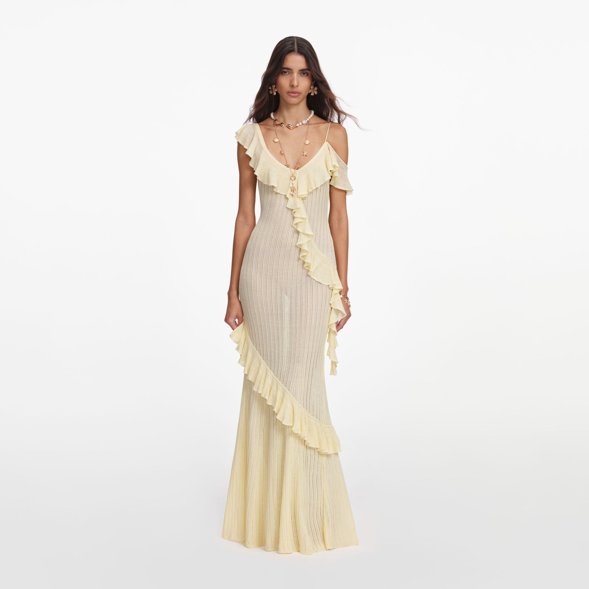 Yellow Ruffle Knit Maxi Dress