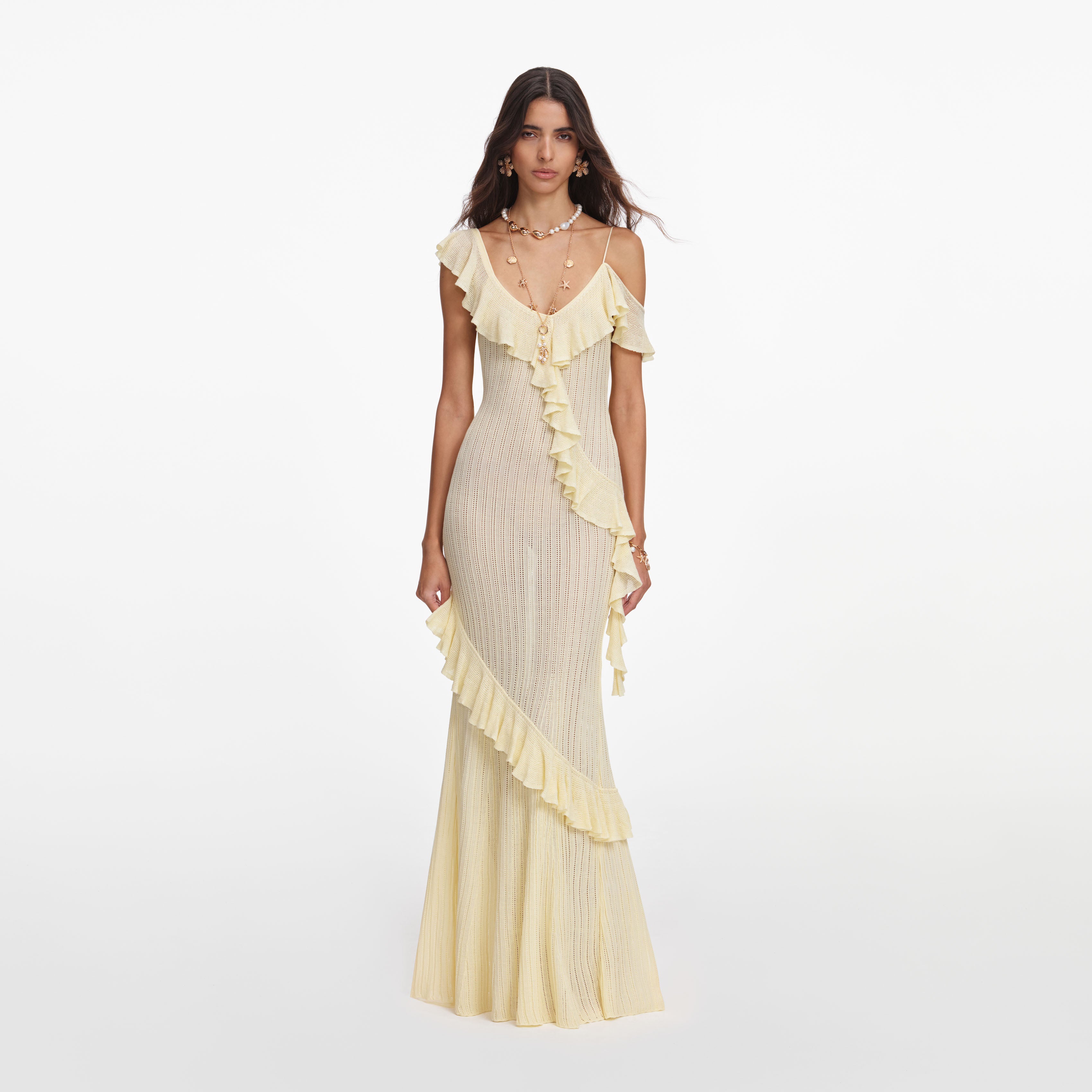 Yellow Ruffle Knit Maxi Dress