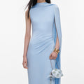 Blue Jersey Draped Maxi Dress