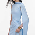 Blue Jersey Draped Maxi Dress