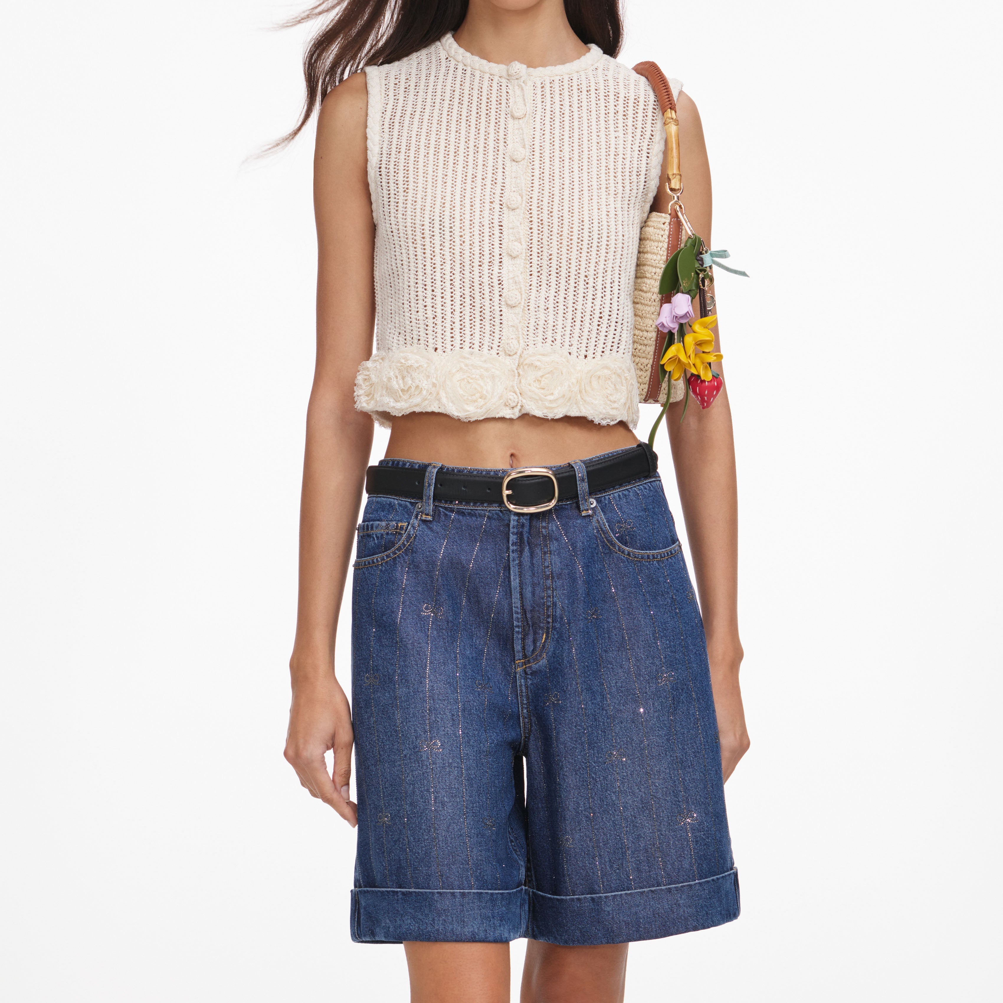 Cream Crochet Flower Knit Top