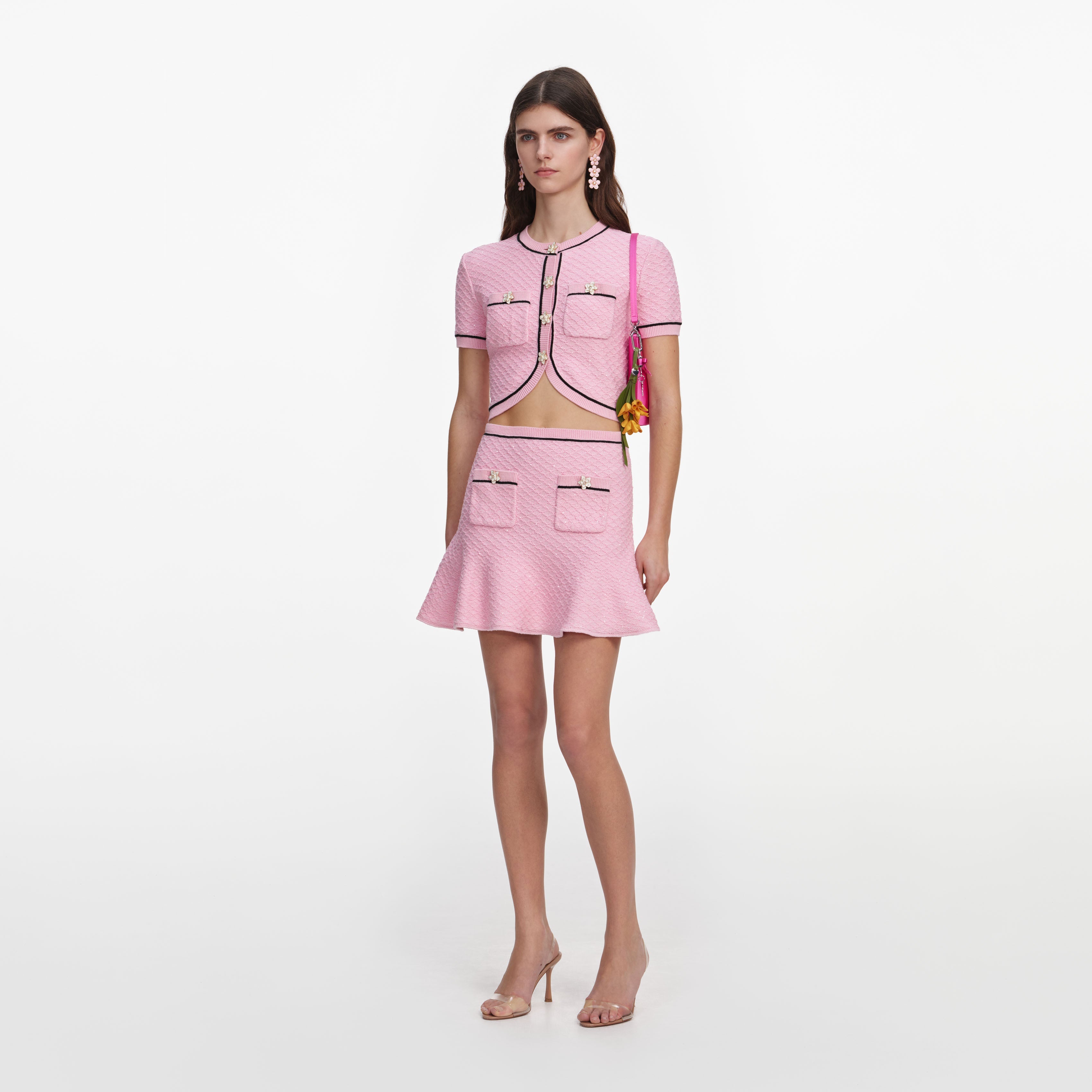 Pink Flower Knit Mini Skirt