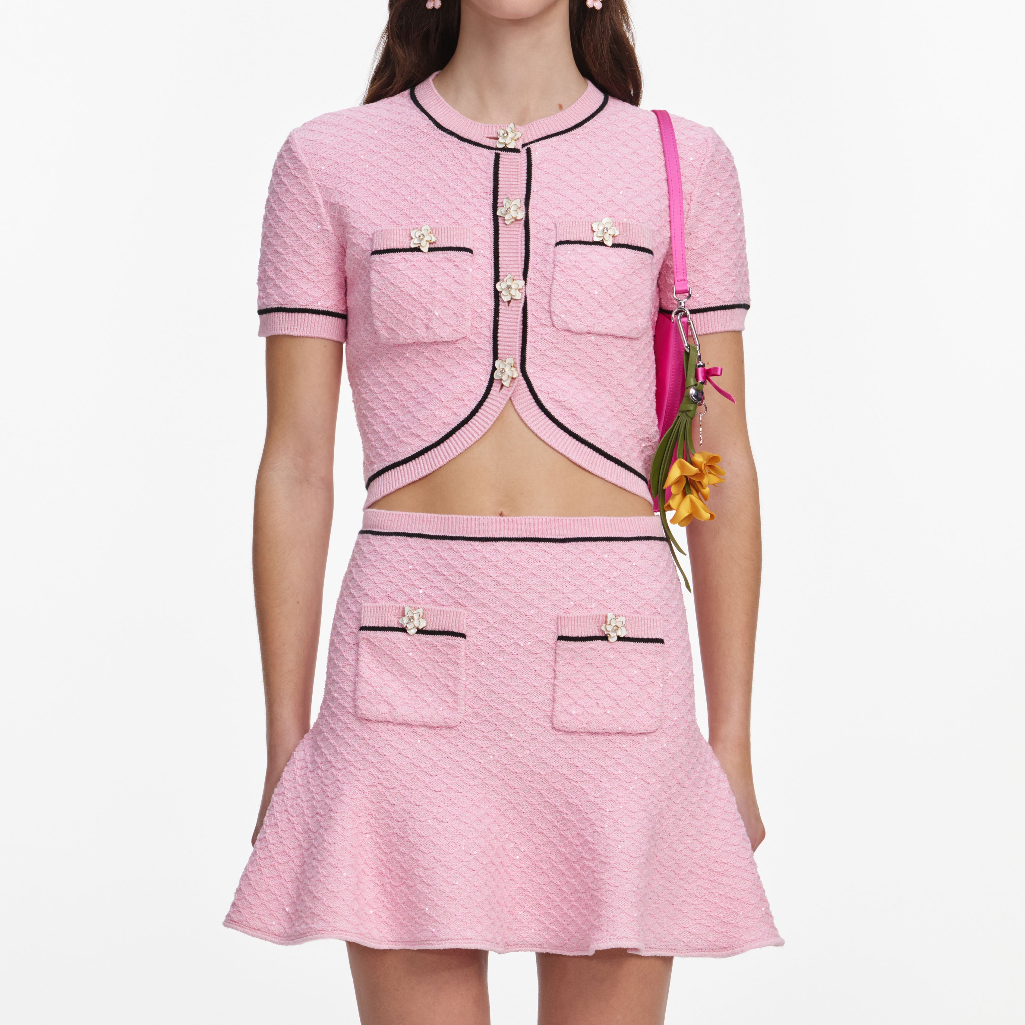 Pink Flower Knit Mini Skirt