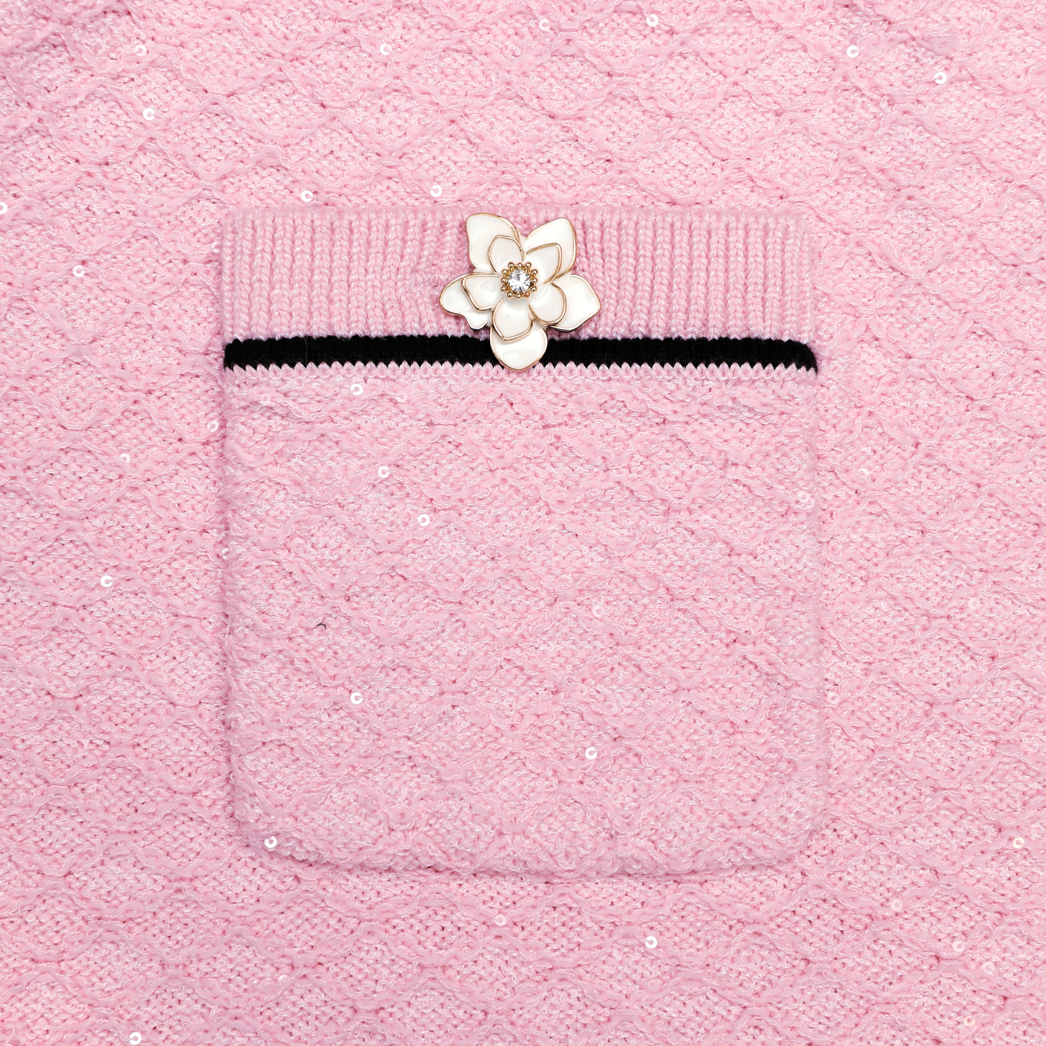Pink Flower Knit Mini Skirt