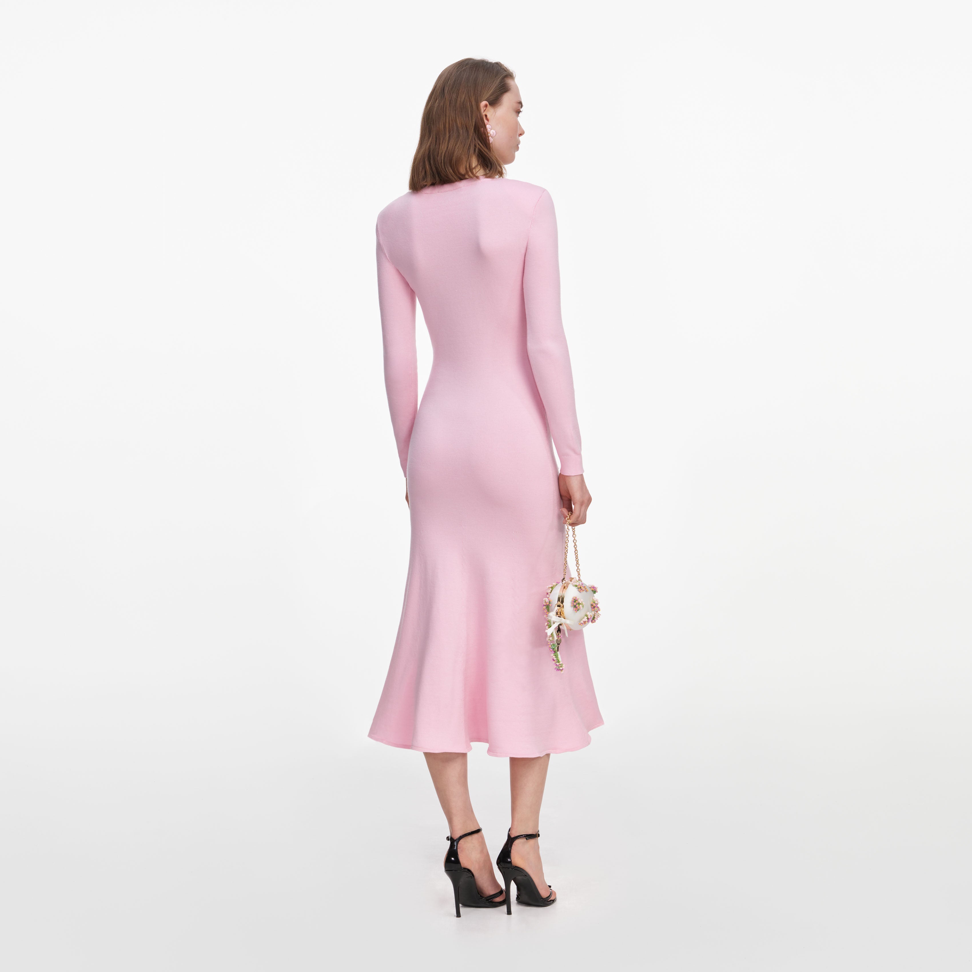 Pink Flower Knit Midi Dress