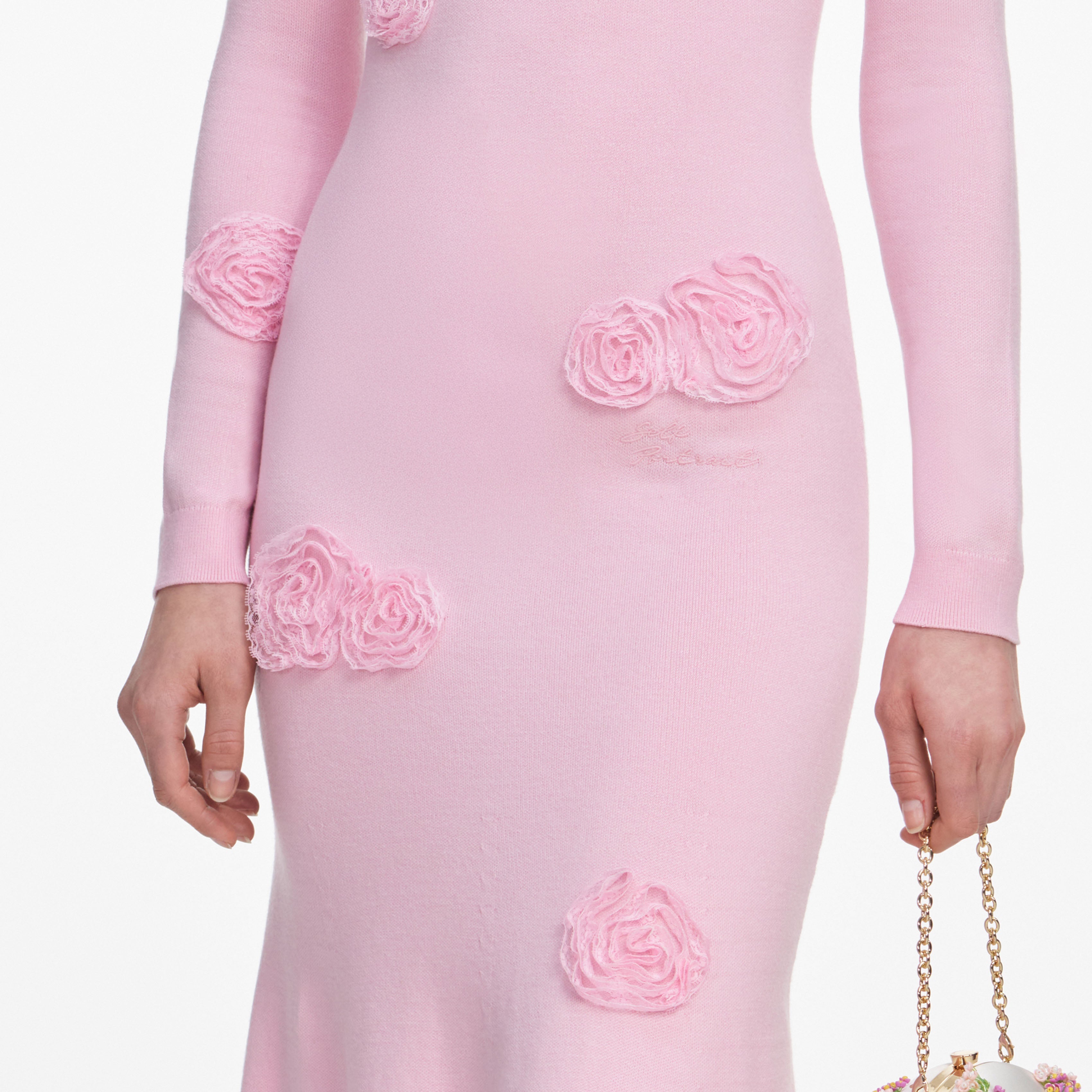 Pink Flower Knit Midi Dress