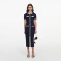 Navy Pointelle Knit Midi Dress