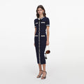Navy Pointelle Knit Midi Dress