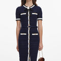 Navy Pointelle Knit Midi Dress
