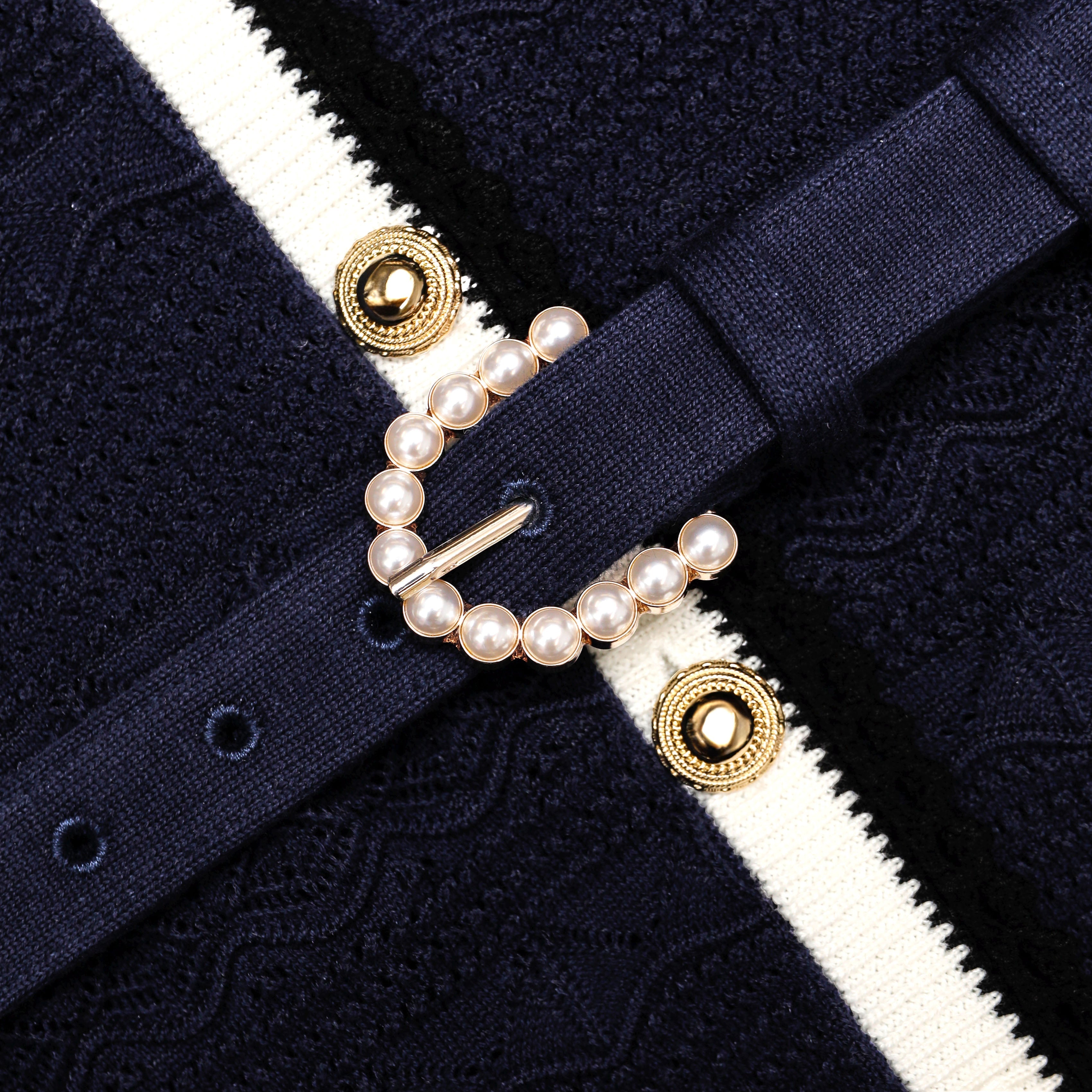 Navy Pointelle Knit Midi Dress