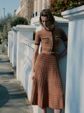 Brown Pointelle Knit Midi Dress