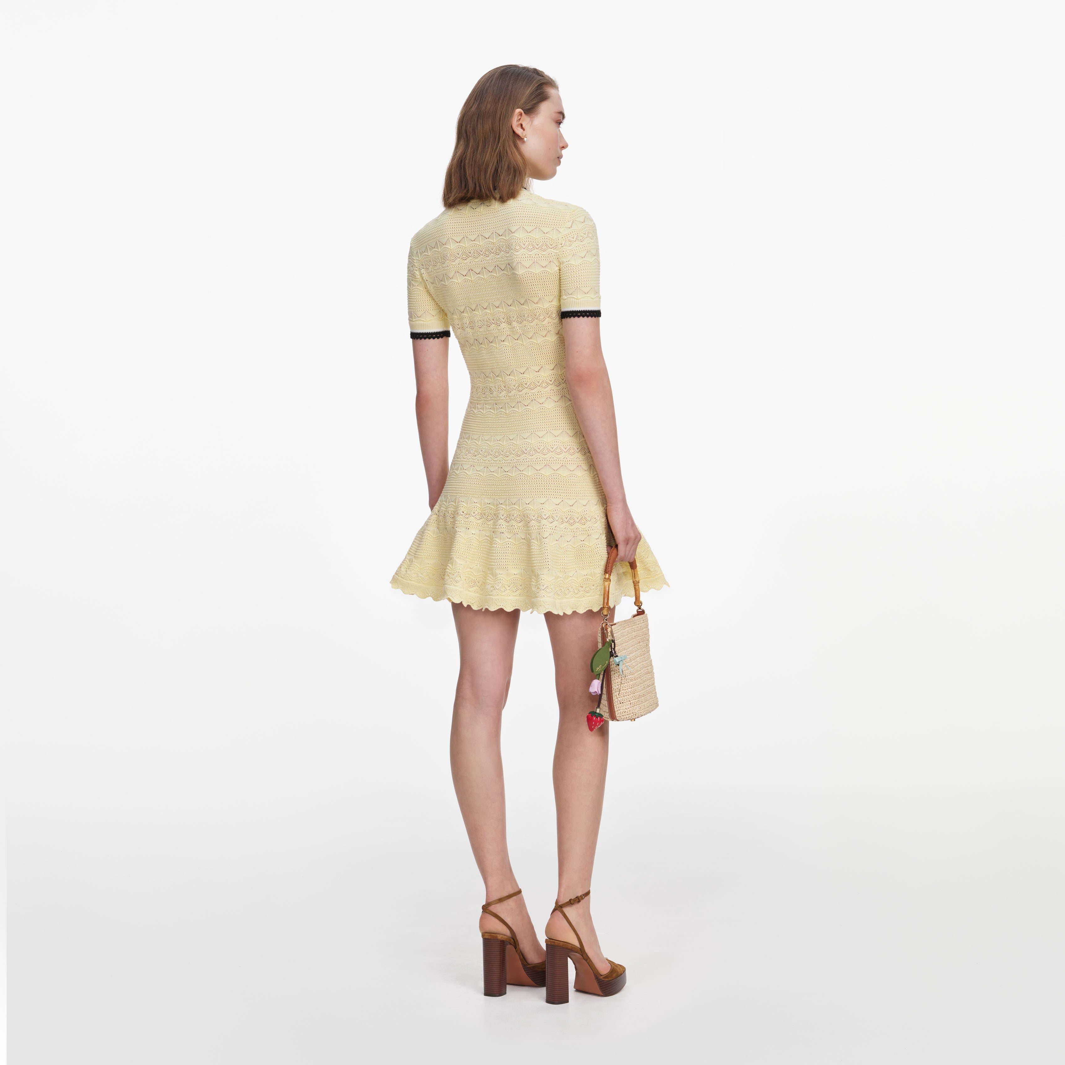Yellow Pointelle Knit Mini Dress
