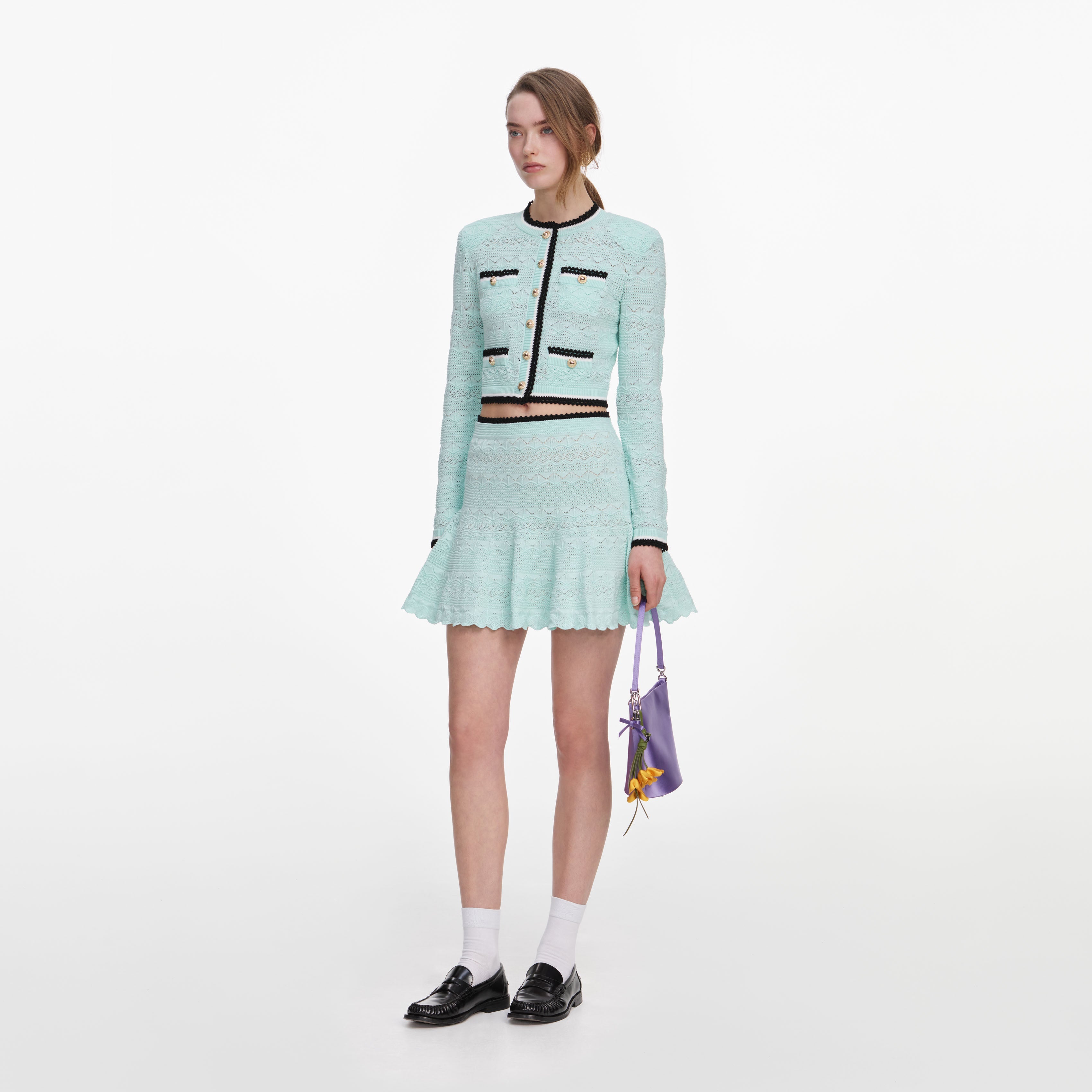 Mint Pointelle Knit Mini Skirt