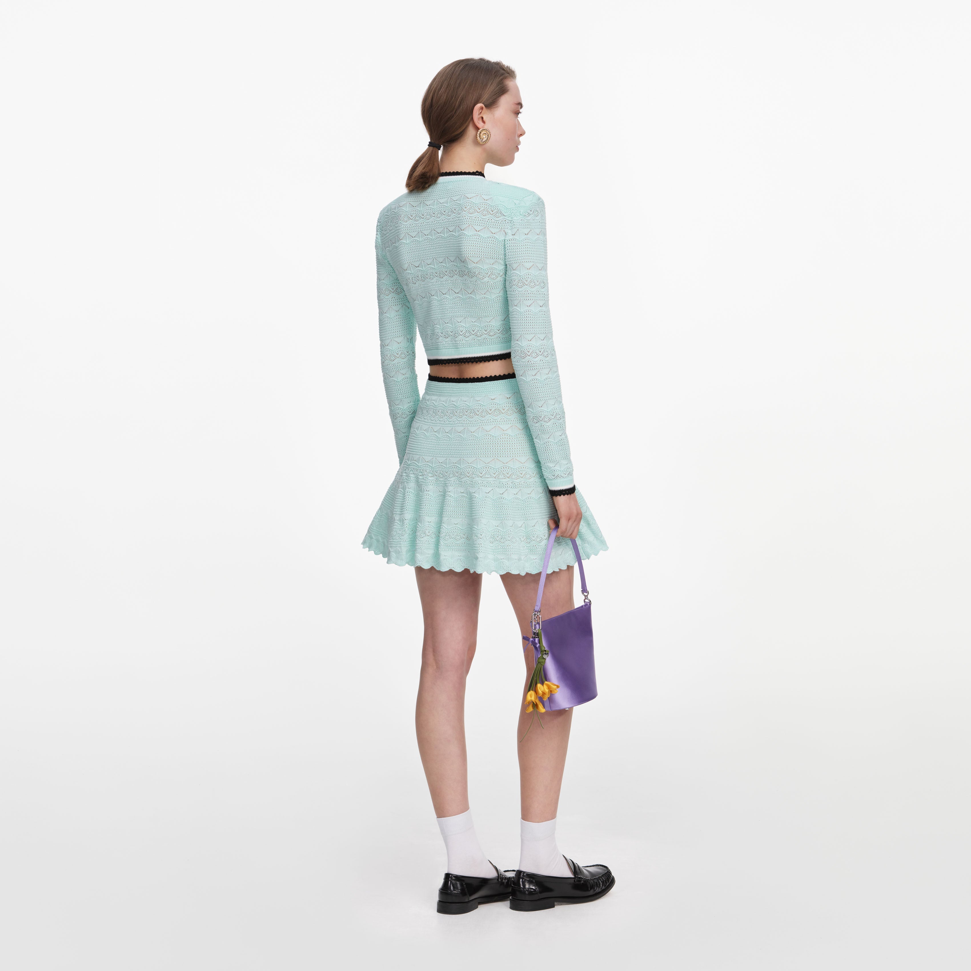 Mint Pointelle Knit Mini Skirt