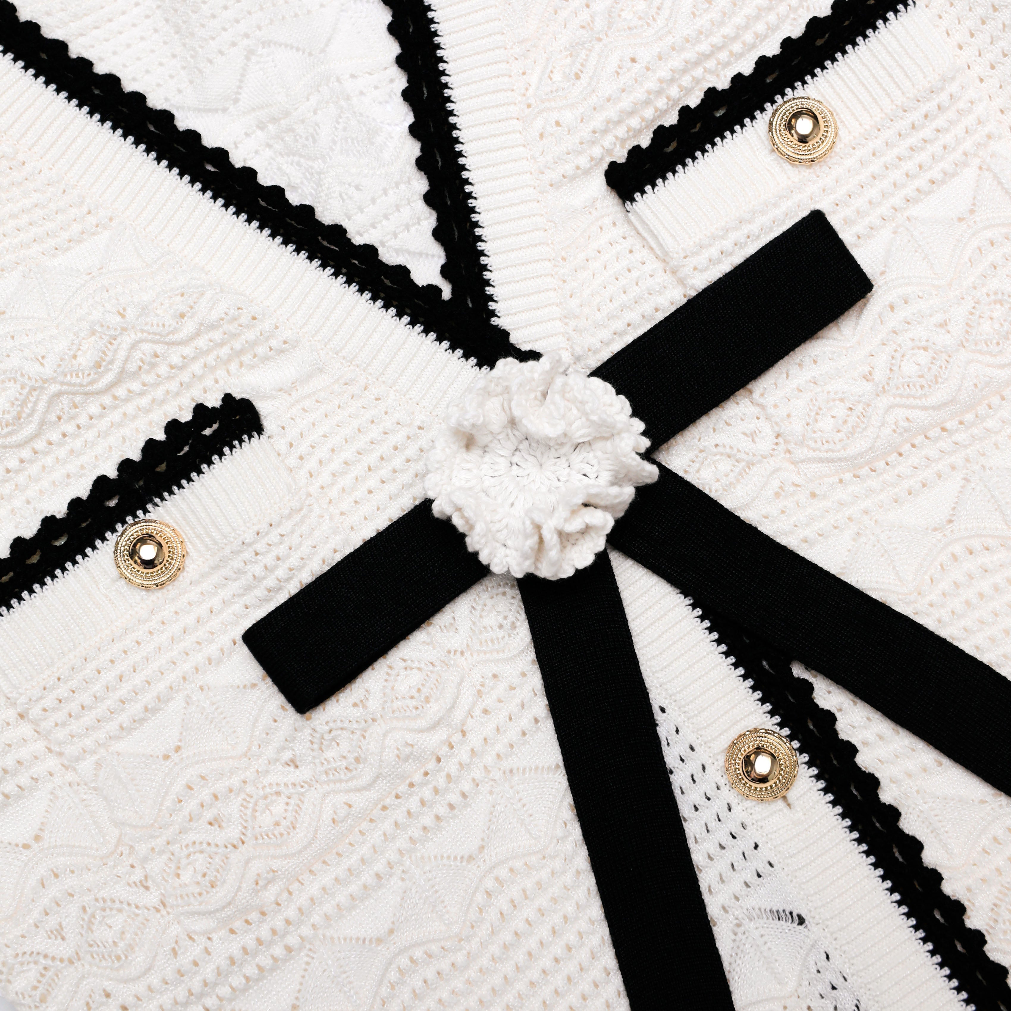 White Pointelle Knit Long Cardigan