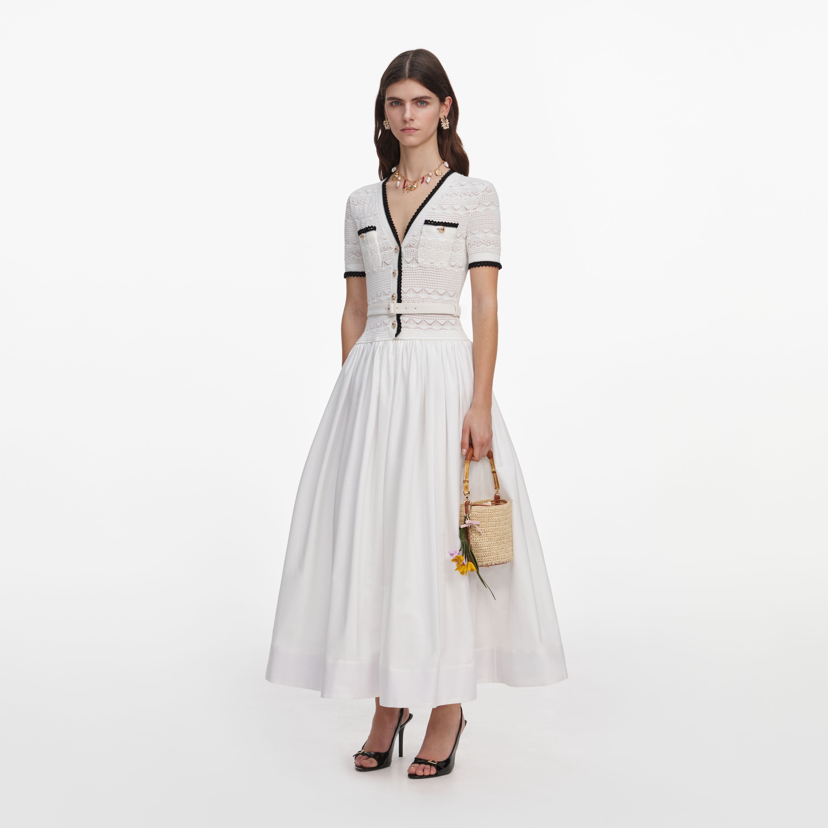 White Knit Linen Midi Dress