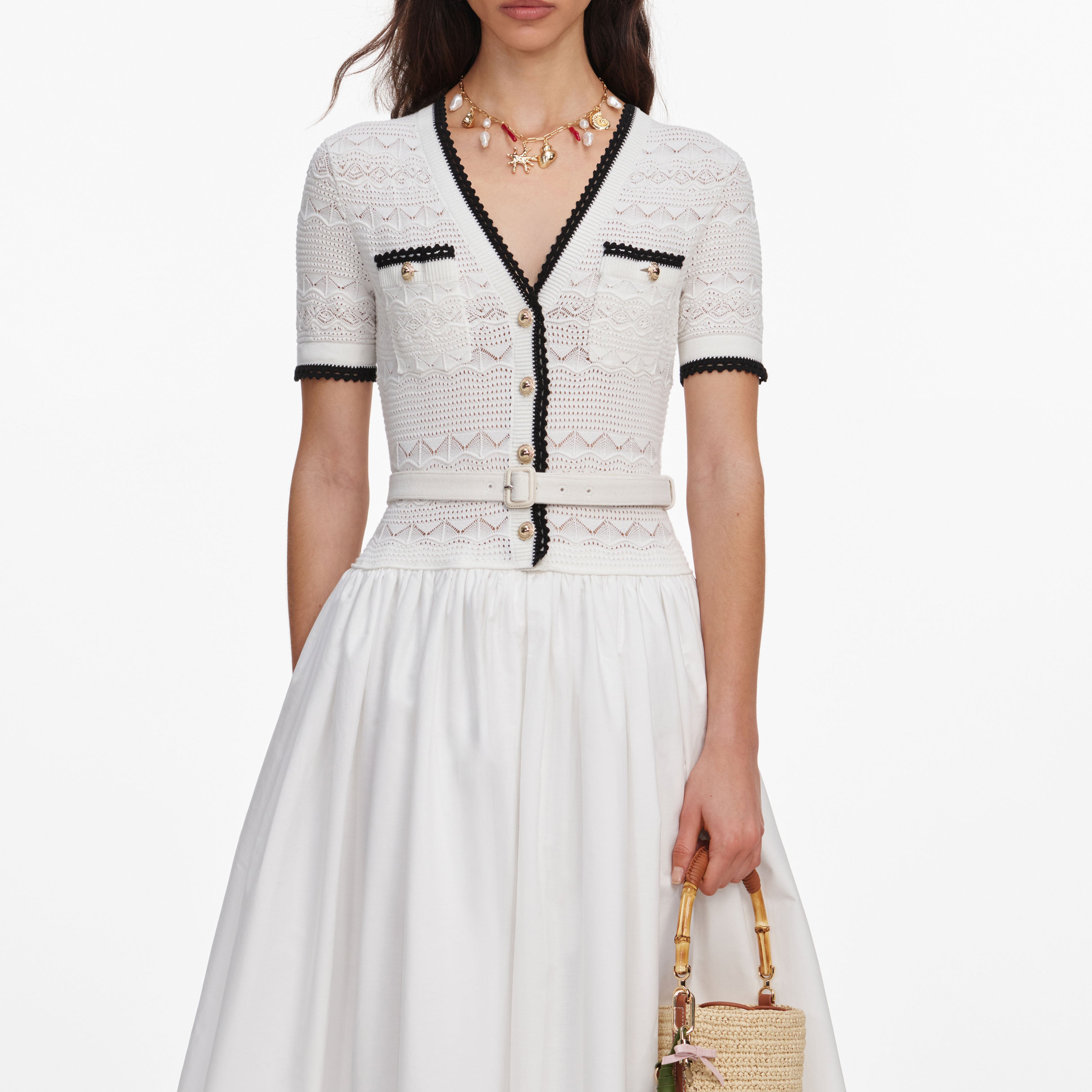 White Knit Linen Midi Dress