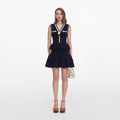 Navy Peplum Pointelle Knit Mini Dress