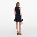 Navy Peplum Pointelle Knit Mini Dress