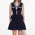 Navy Peplum Pointelle Knit Mini Dress