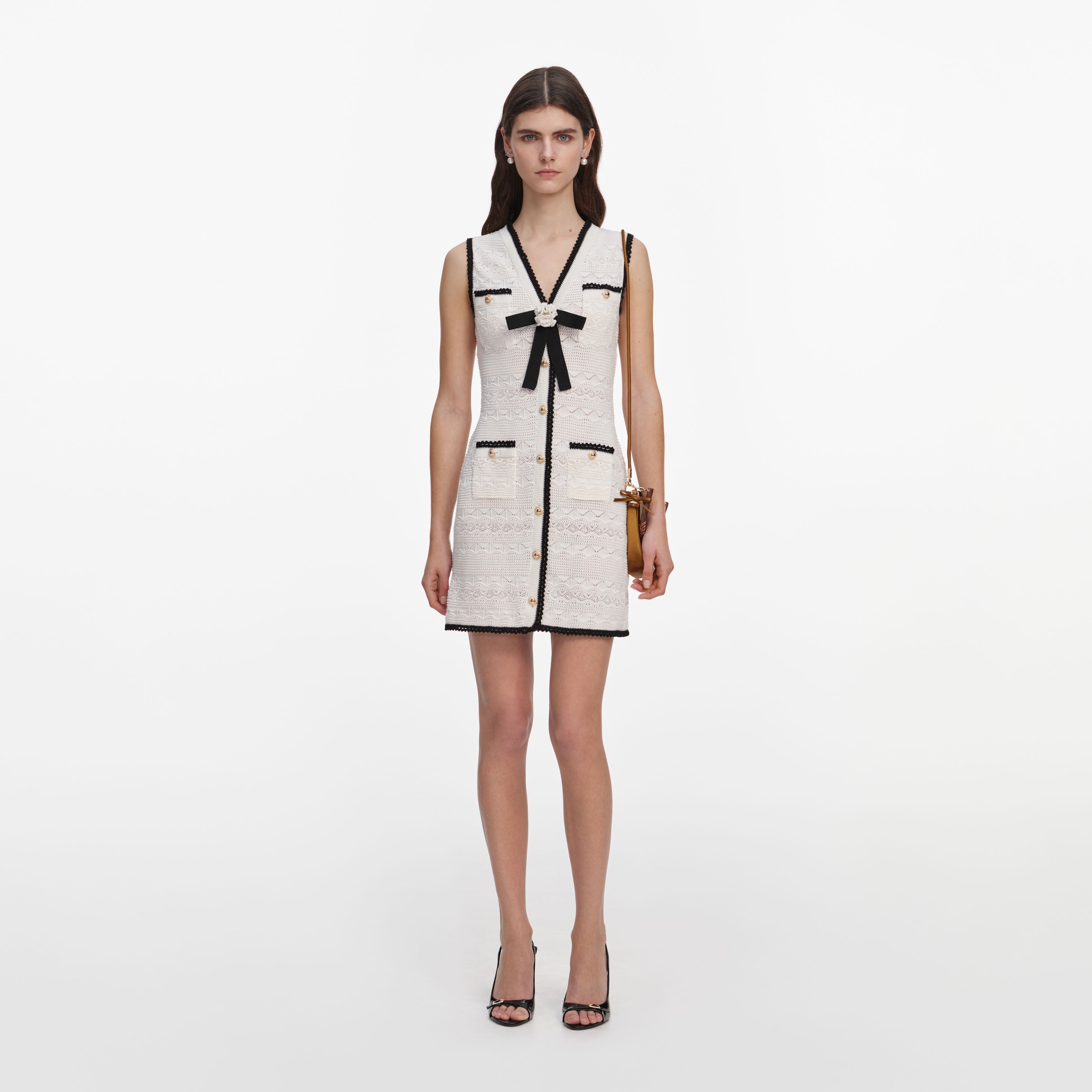 White Pointelle Knit Mini Dress