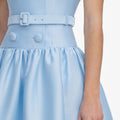 Blue Button Front Taffeta Midi Dress