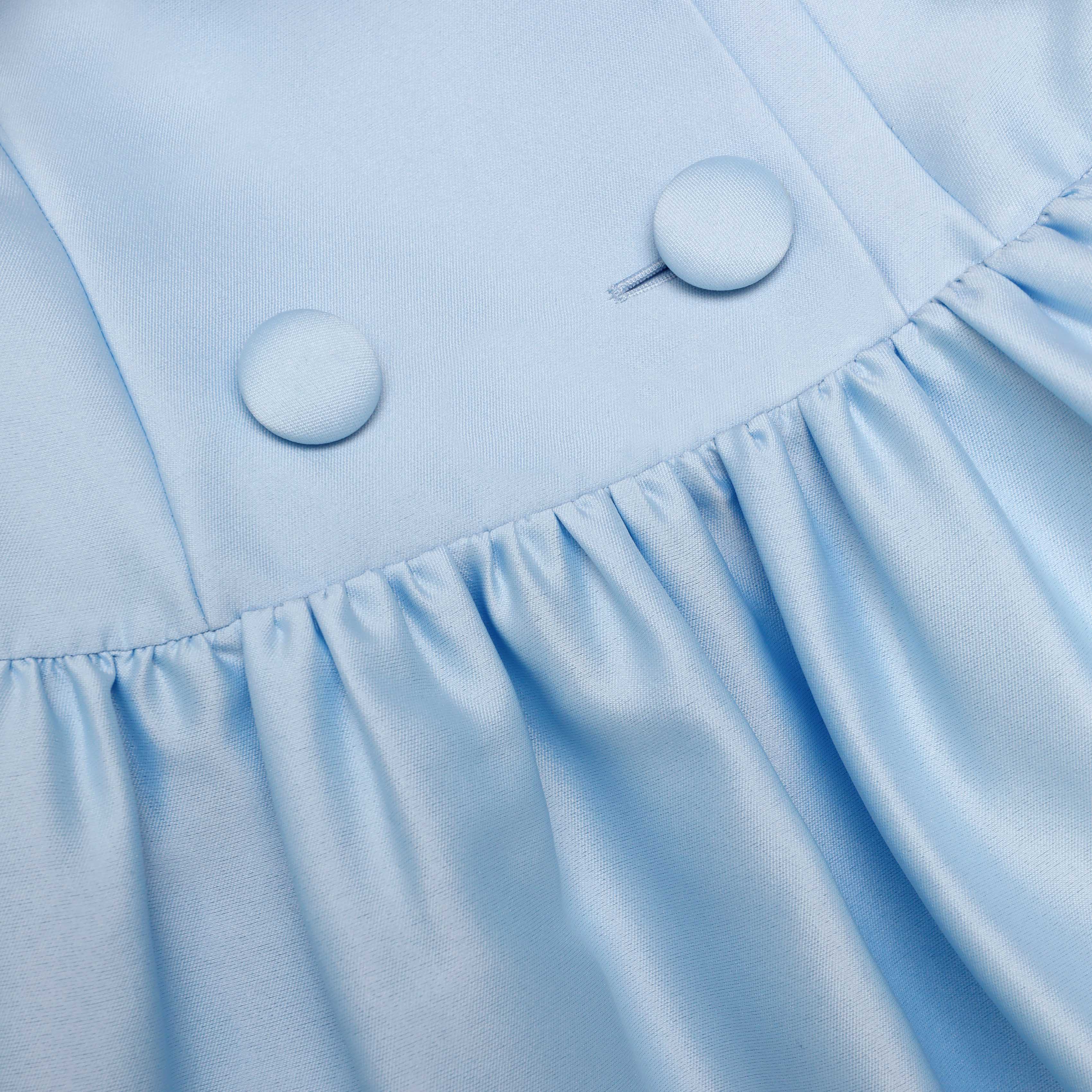 Blue Button Front Taffeta Midi Dress