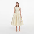 Yellow Taffeta Collared Midi Dress