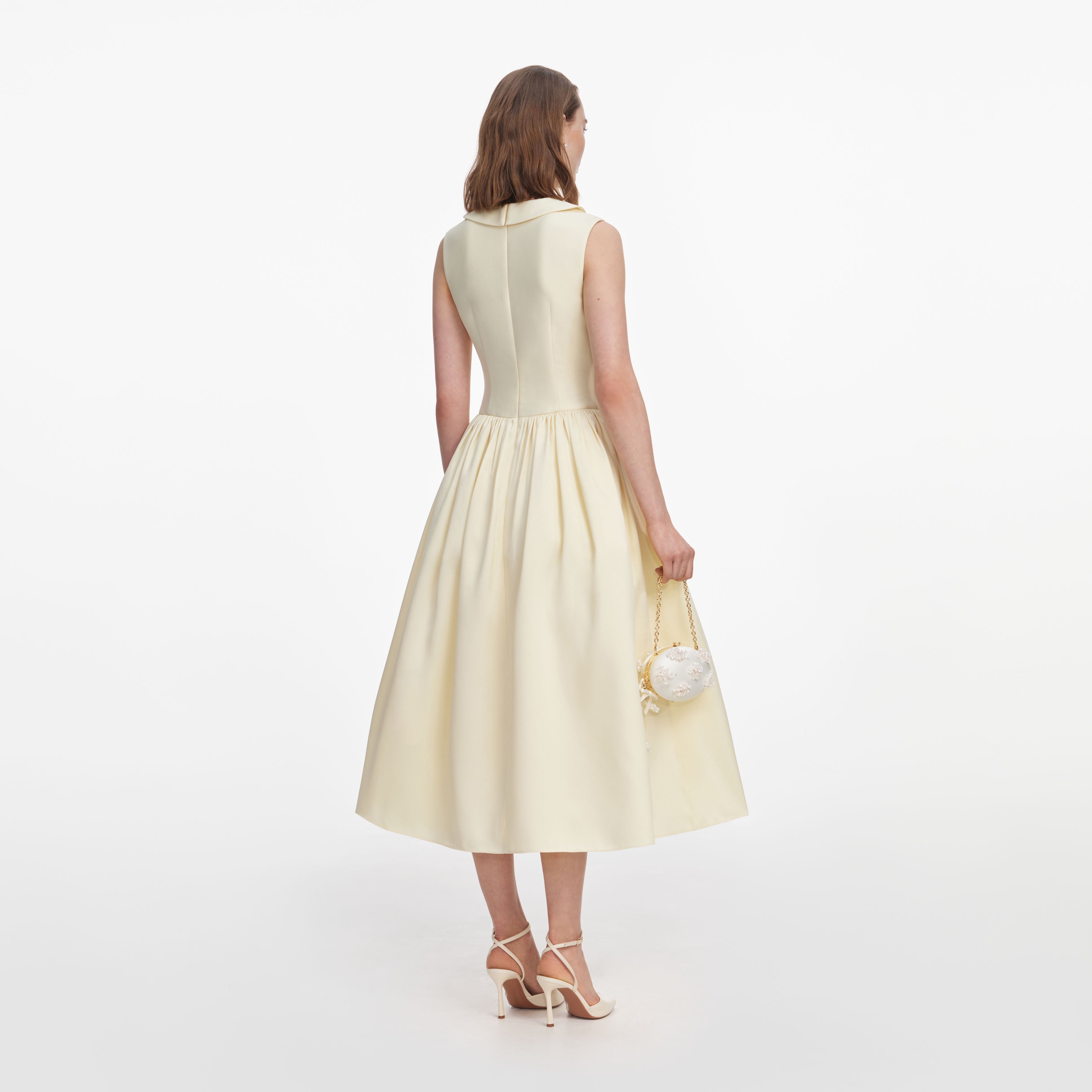 Yellow Taffeta Collared Midi Dress