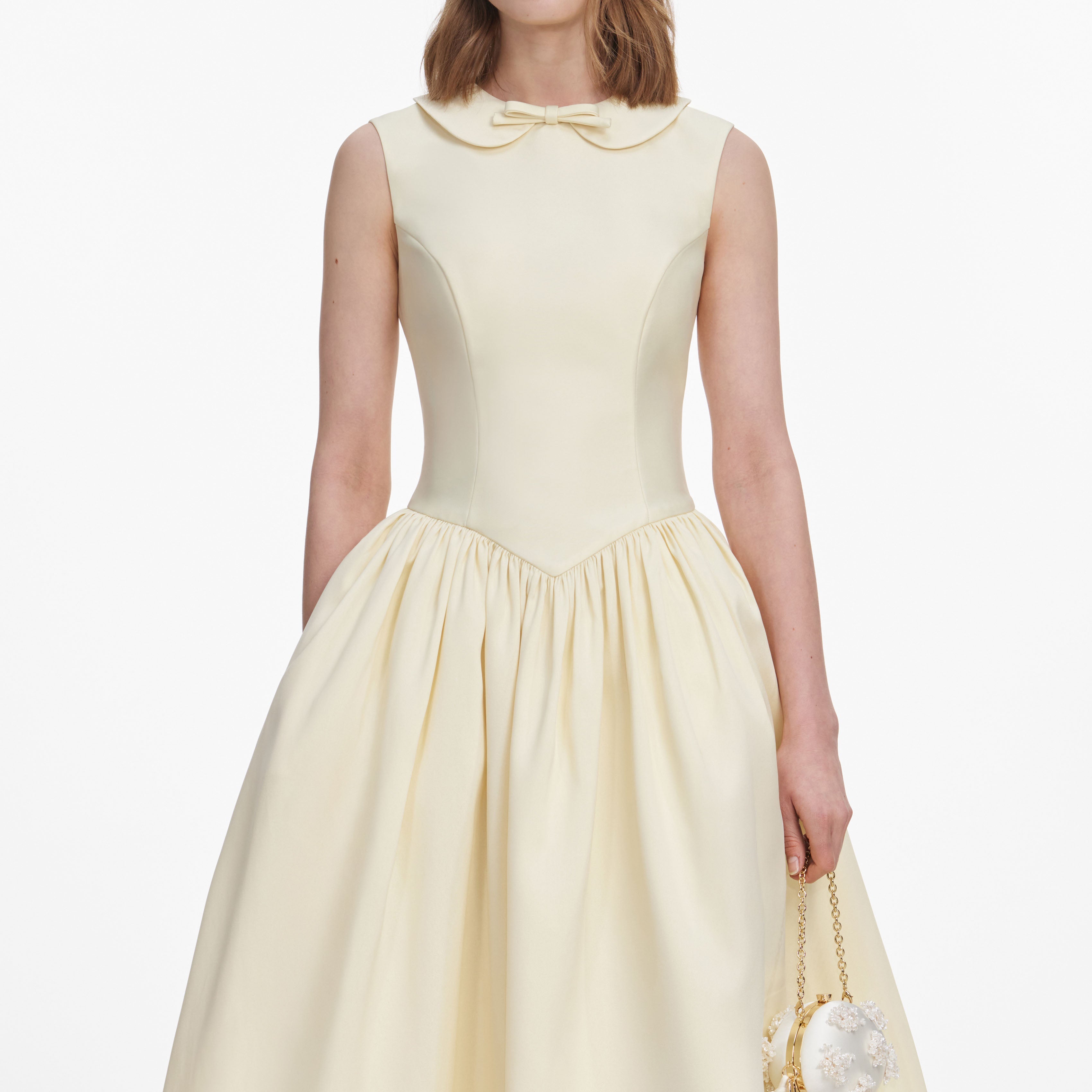 Yellow Taffeta Collared Midi Dress