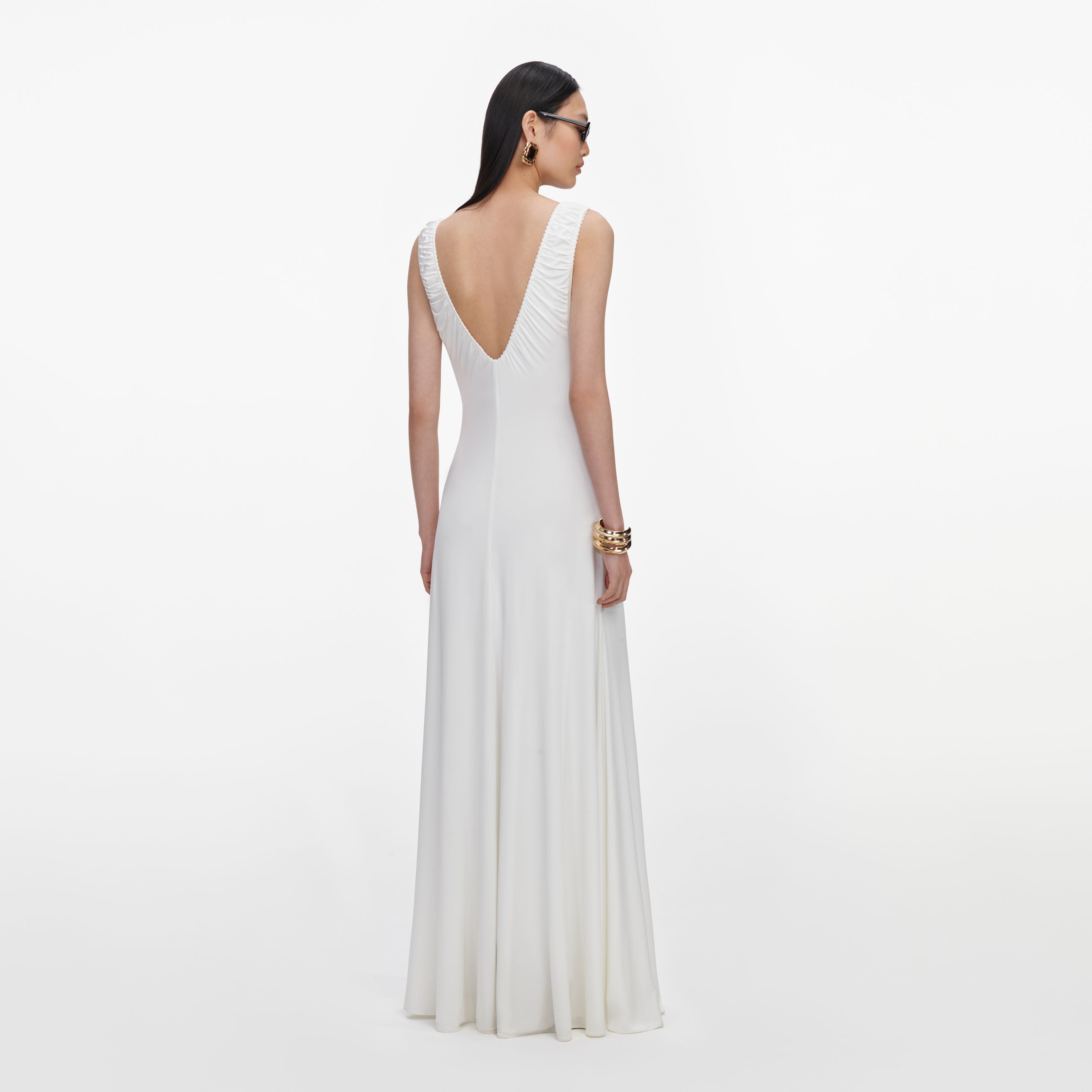 White Jersey Ruched Maxi Dress