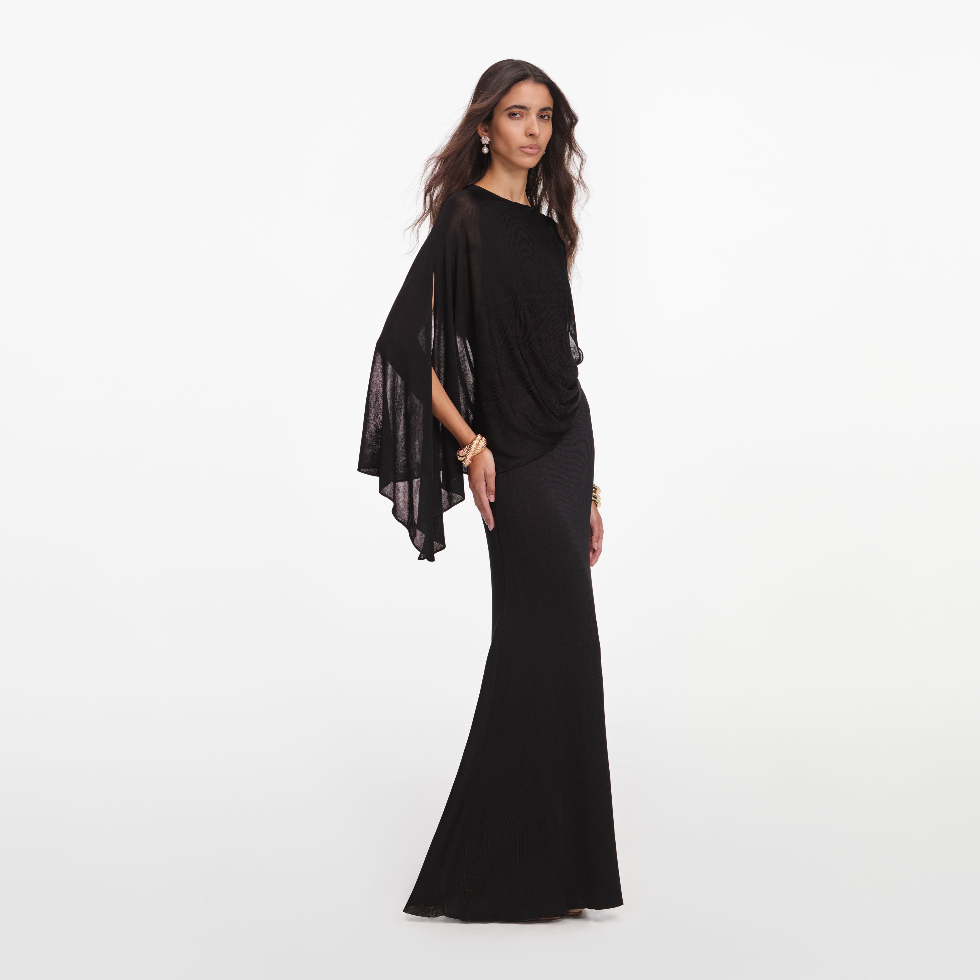 Black Viscose Knit One Shoulder Maxi Dress