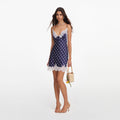 Navy Polka Dot Satin Mini Dress