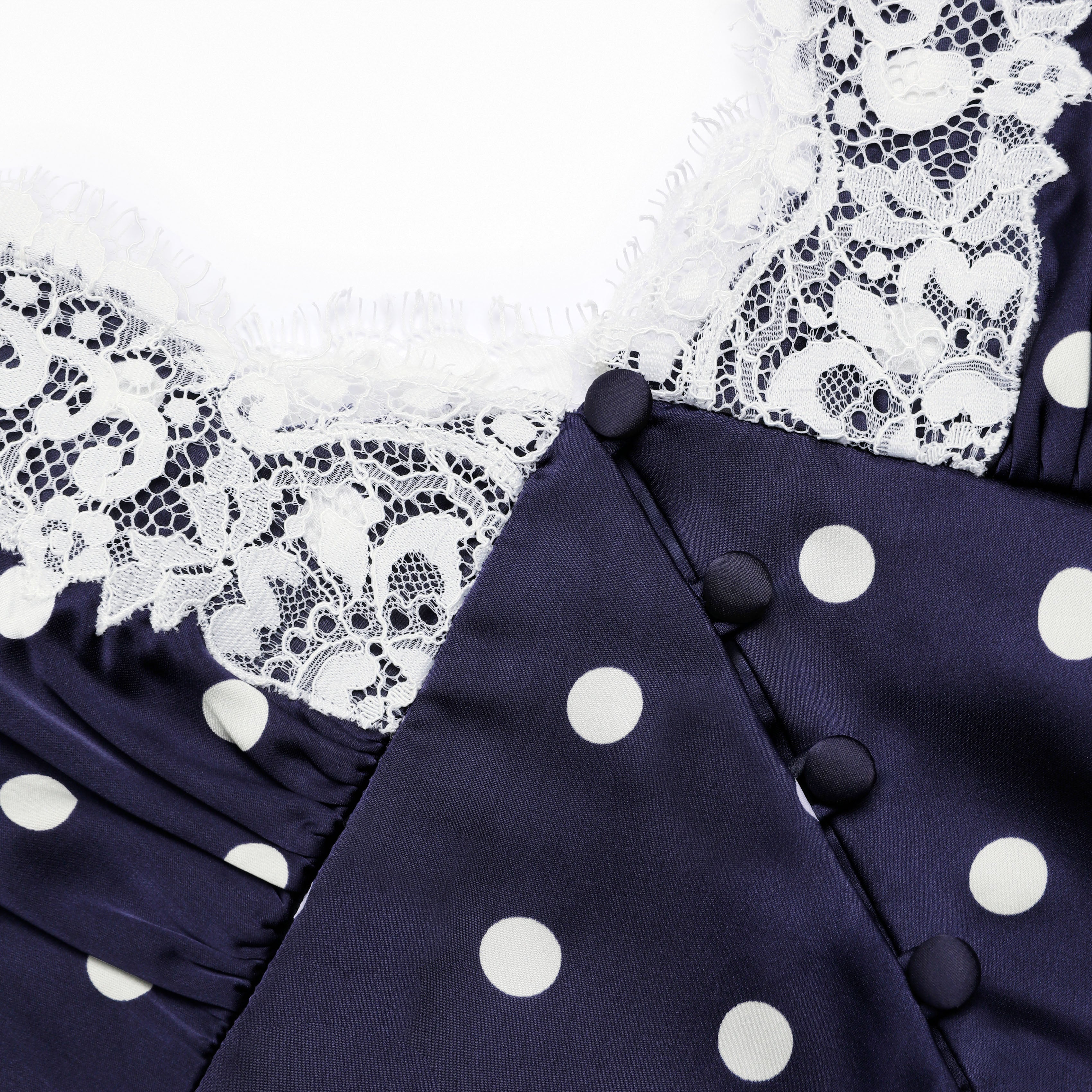 Navy Polka Dot Satin Mini Dress
