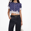 Navy Polka Dot Satin Top