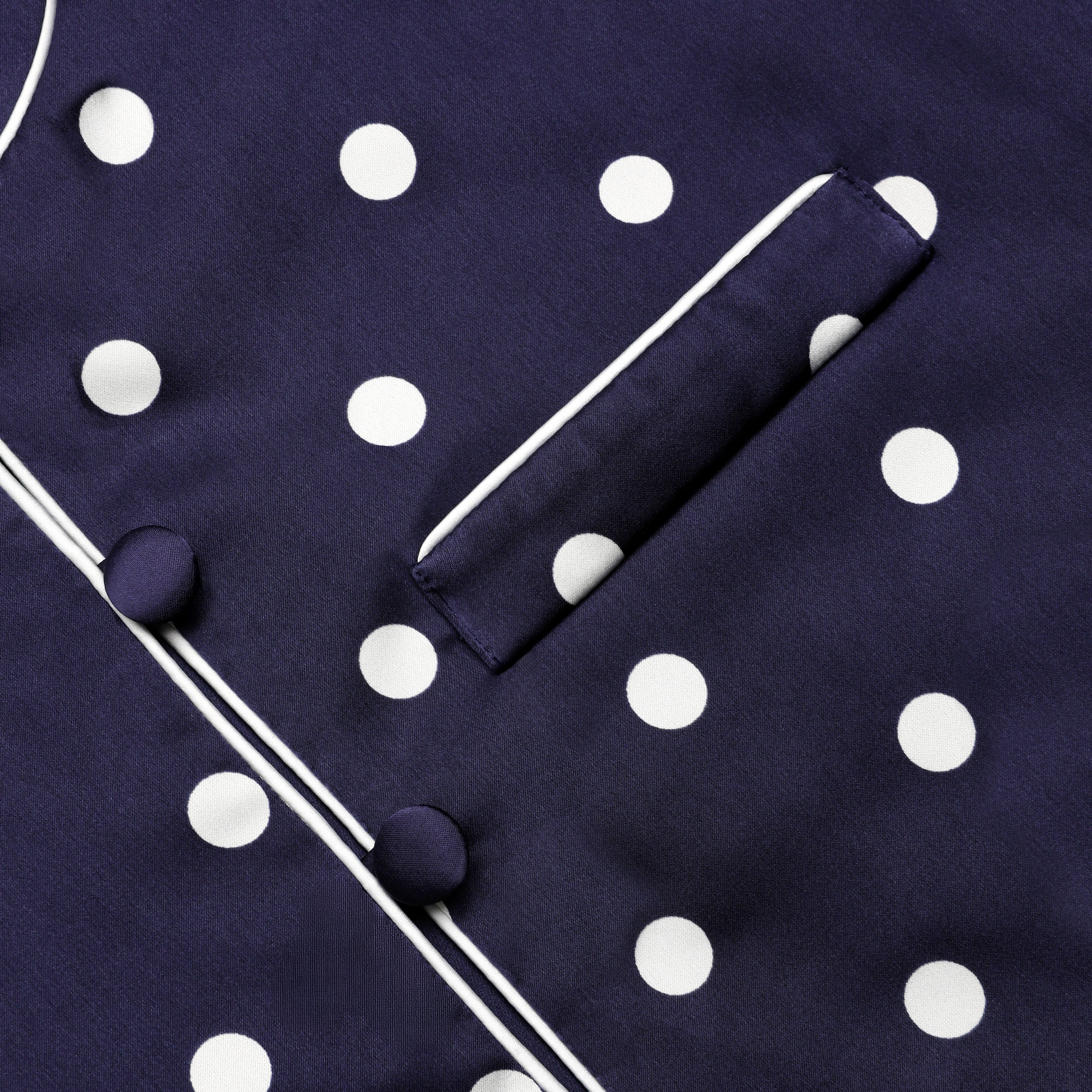 Navy Polka Dot Satin Top