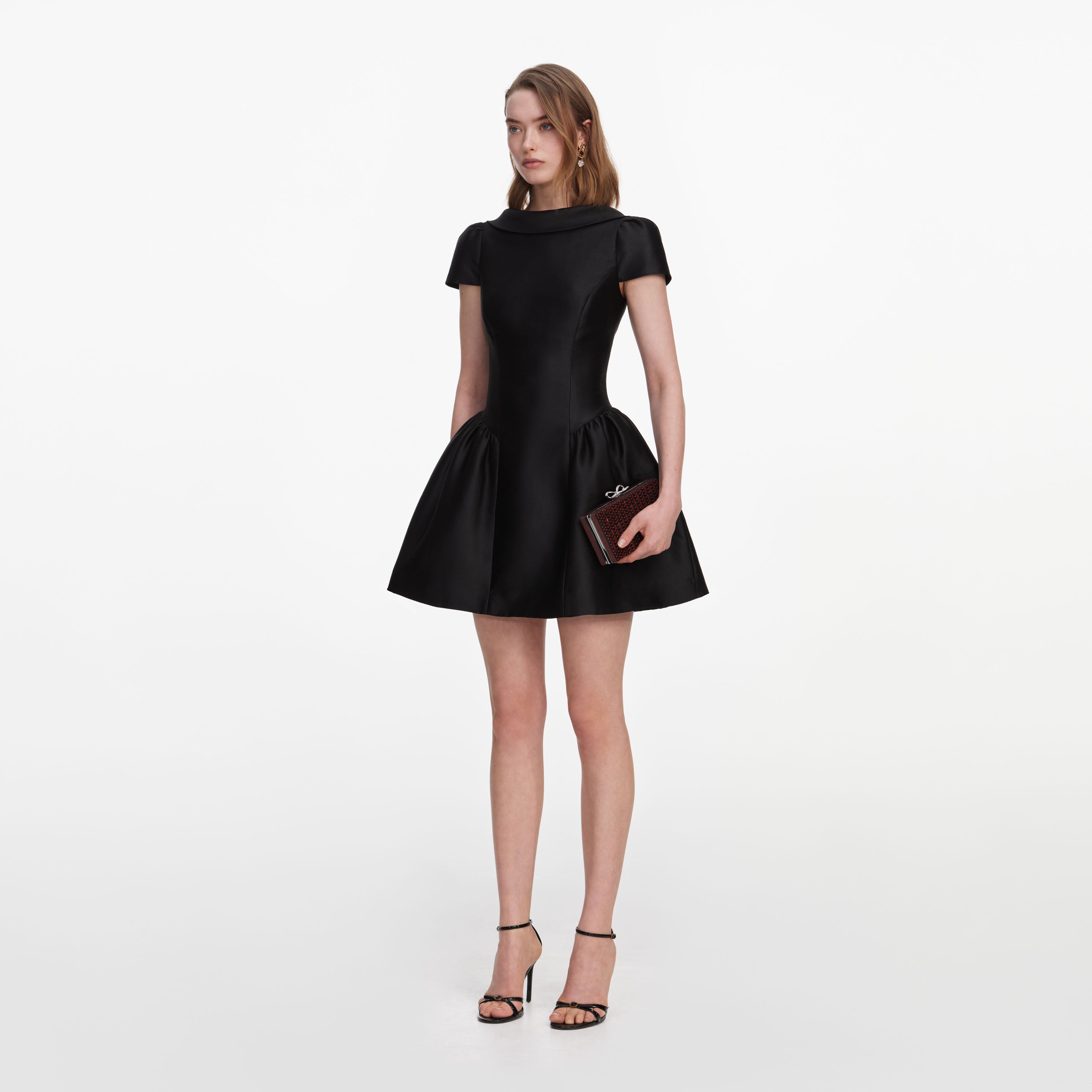 Black Taffeta Collared Mini Dress
