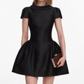 Black Taffeta Collared Mini Dress