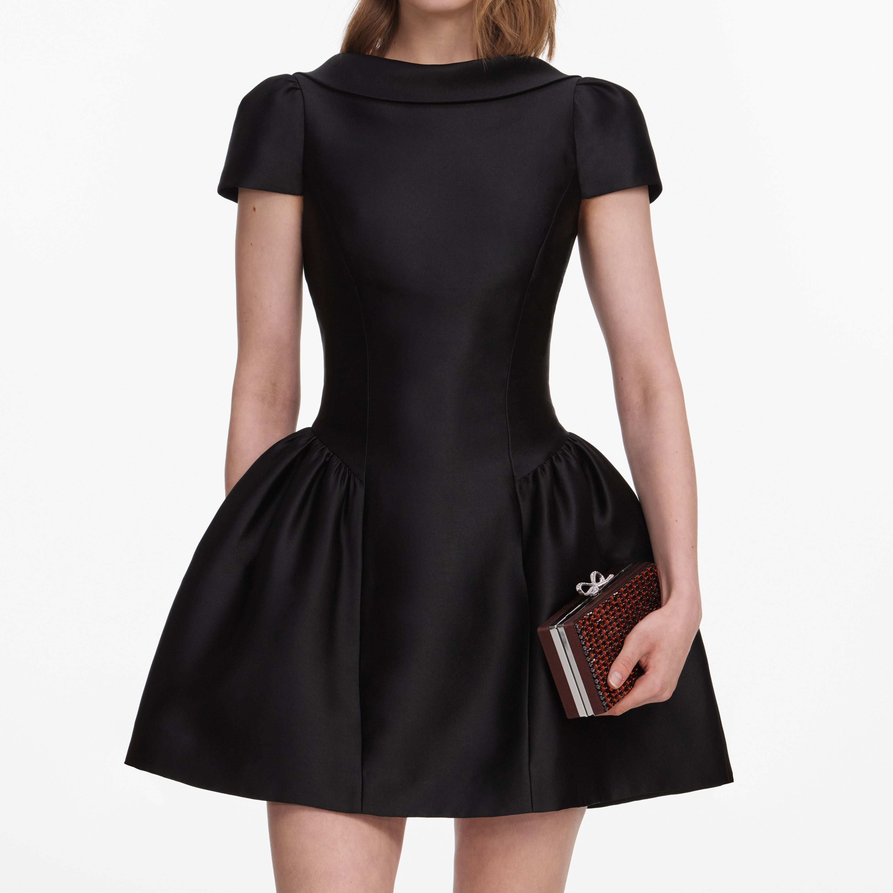 Black Taffeta Collared Mini Dress
