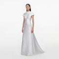 White Taffeta Collared Maxi Dress