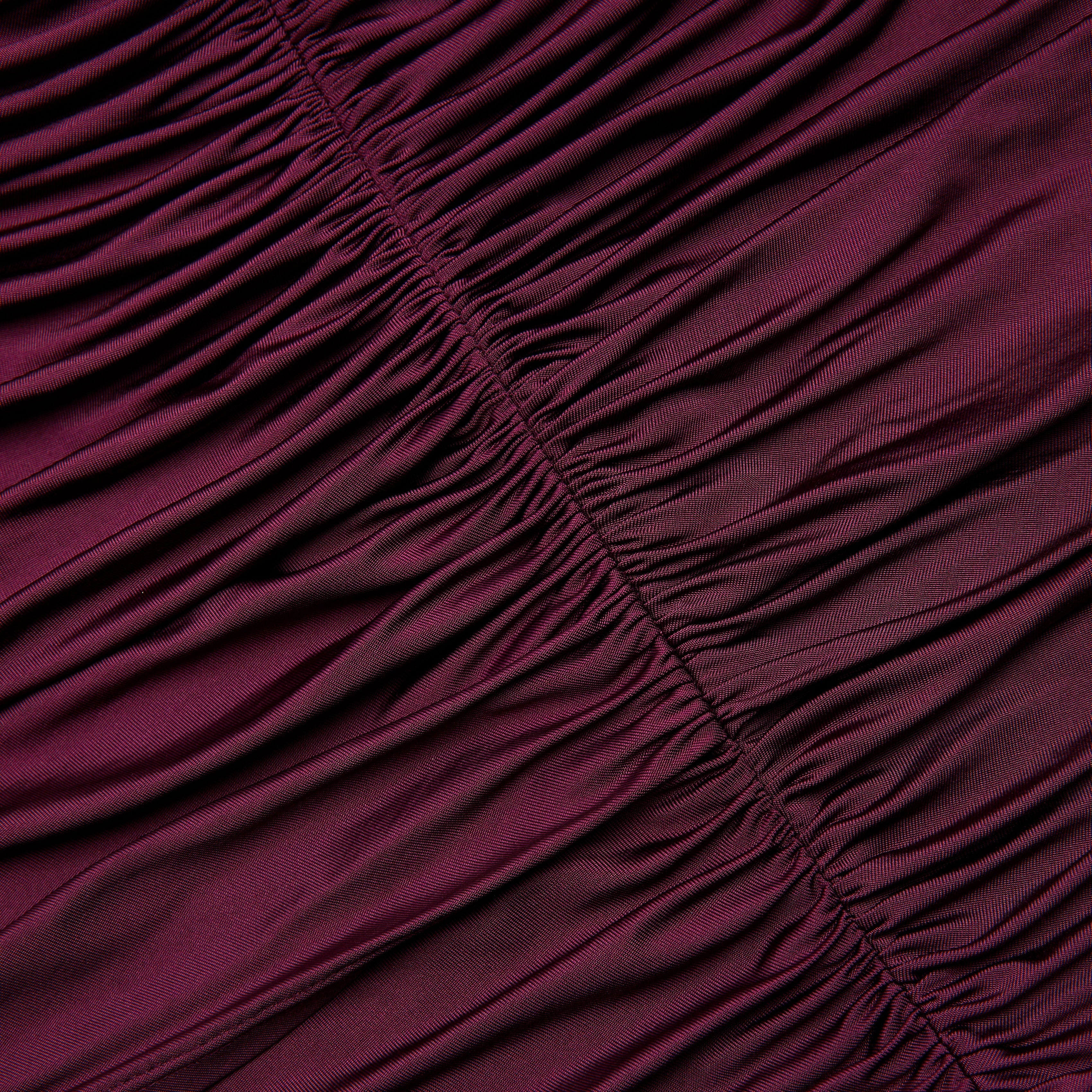 Burgundy Jersey Gathered Midi Dress