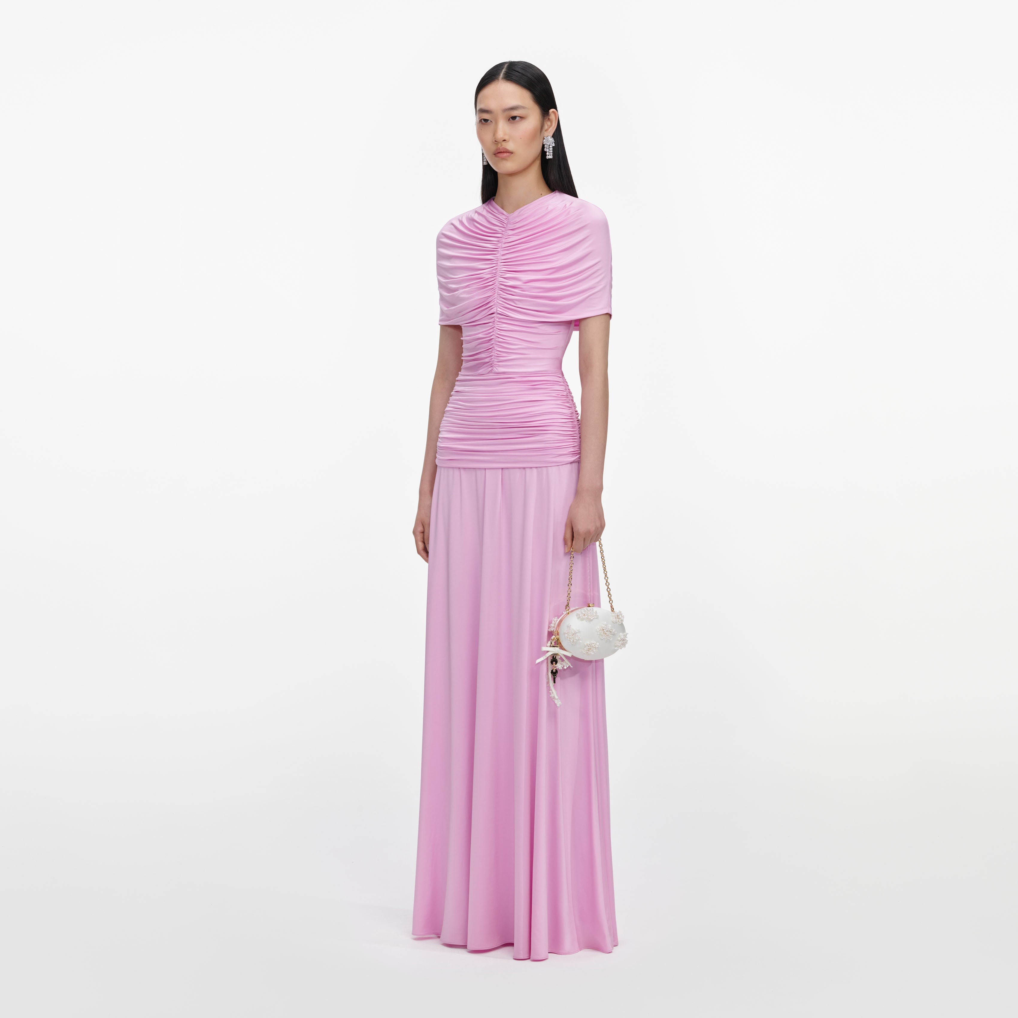 Pink Jersey Gathered Maxi Dress